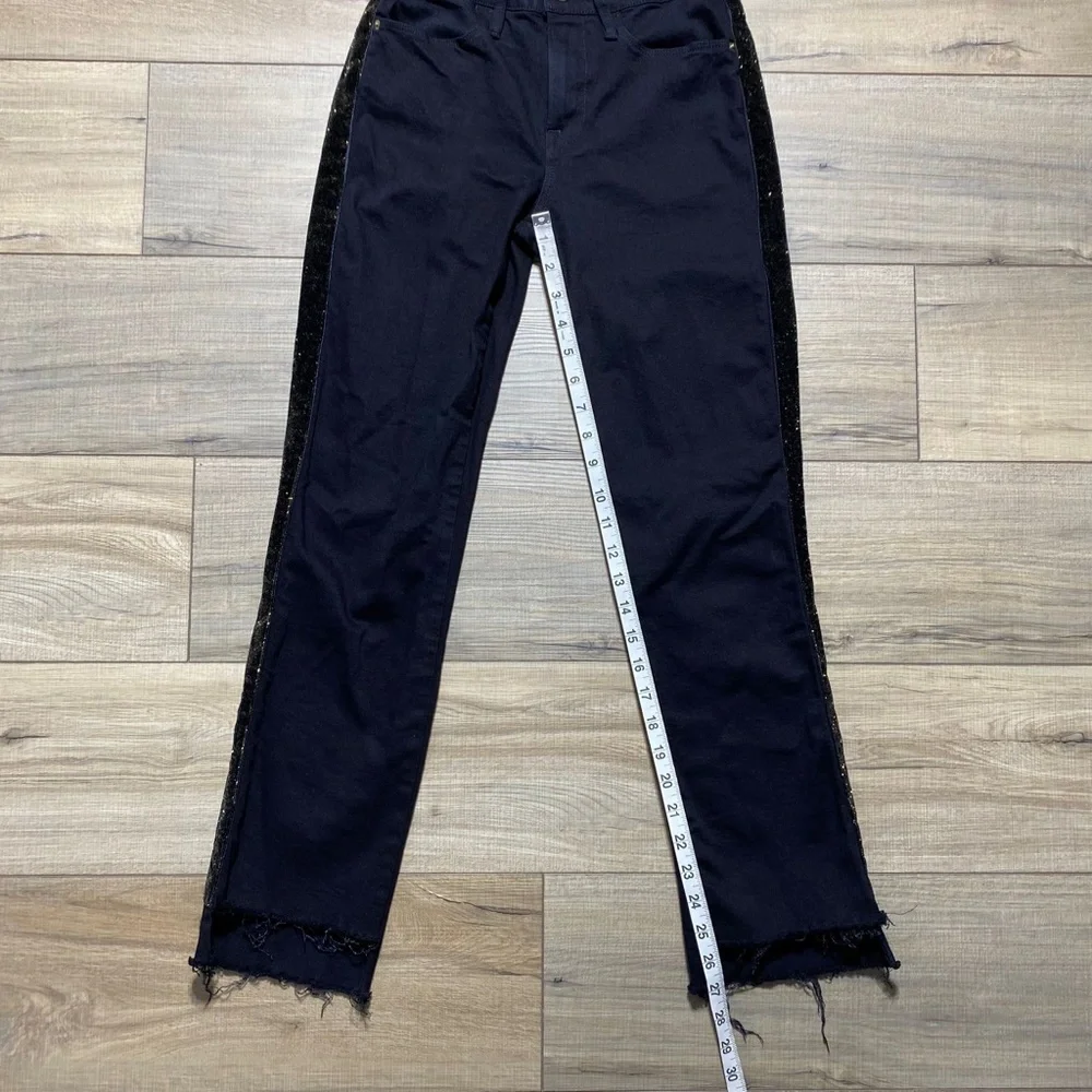 Frame Denim Womens Le High Straight Tuxedo Velvet Stripe‎ Jeans Size 25 Black